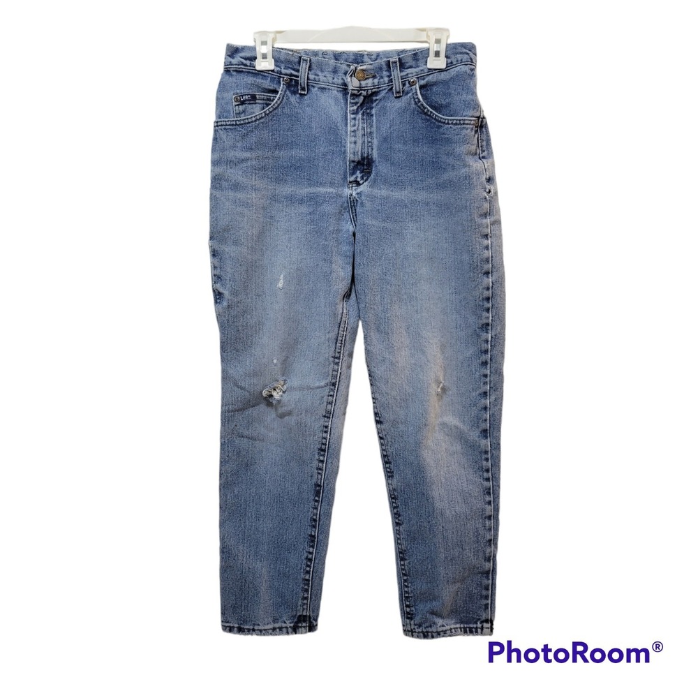 Vintage Lee Mom Jeans Thrashed Worn Light Wash High Rise Grunge
